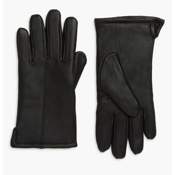NORDSTROM Men's Black Leather Polyester Lined Driving Gloves size M NWOT